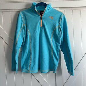EUC Girls The North Face Blue 1/4 Zip Fleece with Orange Zip Size XL